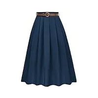 belle poque jupe plissée élégante pour femme - taille élastique - avec ceinture - loisirs - travail, bleu marine, xxl