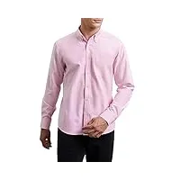 hisdern chemise à manches longues oxford pour homme décontractée coton chemises hommes couleur unie business casual bouton shirts avec poche rose xxl