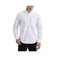 hisdern chemise à manches longues oxford blanc pour homme décontractée coton chemises hommes couleur unie business casual bouton shirts avec poche xl