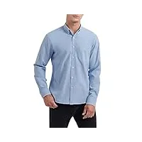 hisdern chemise à manches longues oxford bleu pour homme décontractée coton chemises hommes couleur unie business casual bouton shirts avec poche xl