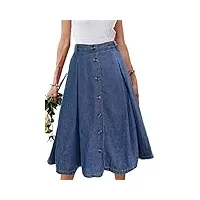 jayscreateeu jupe plissée élégante pour femme - taille haute - vintage rockabilly - jupe longue avec poches, bleu jeans, l