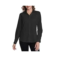 tapata femme tops robes chemises à boutons manches longues col office stretch casual top, black, classique, small