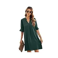 gorglitter robe tunique élégante pour femme - robe d'été courte - robe décontractée - robe de bureau avec manches à volants, vert foncé, m