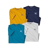 atlas for men - lot de 4 tee shirts homme - 60% coton 40% polyester - manches courtes - col rond - scotland explorer - gris, bleu, marine et ocre - taille xxl