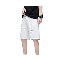 mgwye short en jean for hommes pantalon blanc décontracté effiloché trou déchiré lâche droite genou longueur jean court mâle (color : d, size : asia l)
