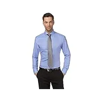 vincenzo boretti chemise homme, coupe cintrée slim-fit, tissu infroissable et agréable à porter, 100% coton, manches-longues, col italien, unie bleu 43-44