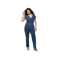ulla popken femme grandes tailles combinaison en jean à jambes larges, col en v et manches courtes bleu jean 54+ 818677902-54+