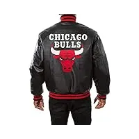 aksah fashion blouson bomber chicago bomber en cuir véritable noir avec logo rouge pour homme, cuir, xxl