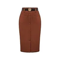 femme jupe taille haute jupe midi crayin avec ceinture et poches pour soirée mariage l brun
