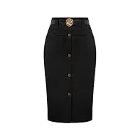 jupe femme mi-longue jupe à taille haute avec poches et ceinture pour casual cérémonie xl noir