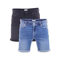 only & sons onsply lot de 2 shorts en jean pour homme coupe droite short stretch coton bermuda d'été pantalon denim noir bleu s m l xl xxl, bleu moyen/noir (22029141), s