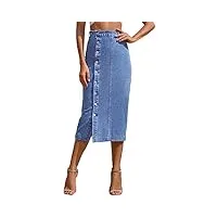 jupe en jean pour femme - taille haute - jupe crayon - Élégante - vintage - cargo - avec fente, bleu, m