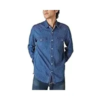 lucky brand chemise à manches longues railroad stripe western pour homme, rayures bleues, taille l