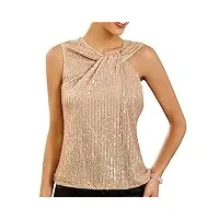 femmes clubbing party vest sparkling shiny sequins cami top night out camisole tank rose gold l
