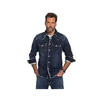 jp 1880 chemise en jean flexnamic, manches longues, col kent, coupe basique moderne, look western, bleu denim, xxxl homme