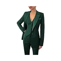 costume 3 pièces pour femme - blazer formel à simple boutonnage - gilet et pantalon - tenue décontractée, vert, m