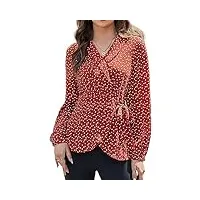 grace karin chemise cache-cœur pour femme chemise coupe cintrée chemisier t-shirt tunique à revers élégant chemisier à manches longues tops l coeur rouge
