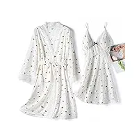 imprimé robe ensemble femme satin vêtements de nuit peignoir robe de nuit lingerie col en v jarretelles chemise de nuit (bl)