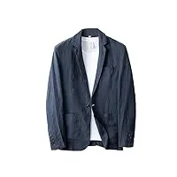 blazer pour homme - coupe ajustée - veste d'été avec chemise en lin - long - pour homme, a marine, l