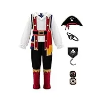 relibeauty costume pirate déguisement enfant pirate garçon fille avec accessoires pour halloween carnaval,10-11ans 140