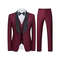 kudmol costume homme 3 pièces slim fit mariage d'affaires smoking homme à un bouton pour bal blazer veste et pantalon gilet(bordeaux,s)