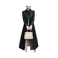 dissa femme veste trench noir similicuir long slim manches longues veste en cuir bouton manteau,eu 48,c6701