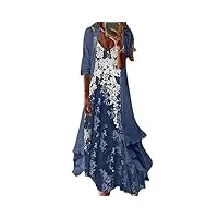 minetom robe femme robe d'Été de plage col v maxi robe en mousseline de soie À motif floral longue robe avec blouse de protection solaire a5 bleu xl