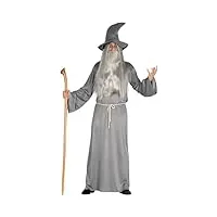fiestas guirca costume de sorcier puissant - tunique grise de sorcier avec chapeau - déguisement de sorcier pour homme taille s 46-48