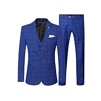 hommes slim simple boutonnage costumes formels décontracté affaires bureau travail 3 pièces veste gilet pantalon costume, bleu, xl