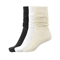 bomkinta chaussettes molles pour femme - chaussettes hautes - chaussettes douces froissées - taille 38-45, noir blanc crème -3 paris, taille unique