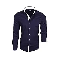subliminal mode - chemise homme coupe ajuster col et manche bicolore avec un repassage facile manches longues casual s500 couleur bleu marine taille xl