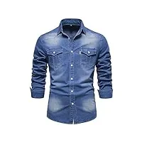 hotian chemise pour homme en denim à manches longues - coupe ajustée, bleu moyen., xl