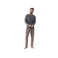 mey pyjama 2 pièces pour homme – haut avec poche poitrine et col en v – pantalon avec rayures et ceinture confortable – série melange striped – 34054, quartz melange, l
