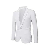 biisdost vestes pour homme - couleur unie - coupe droite - manches longues - blazer décontracté - veste de costume classique - veste de costume d'affaires pour homme, blanc., xxxl