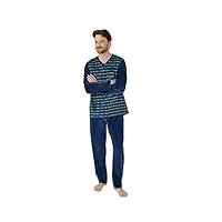 damart - pyjama col v rayé velours, homme, bleu, manche longue