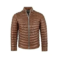 milestone - veste matelassée en cuir véritable pour homme en nappa d'agneau cognac marron moyen, cognac, 60 cm
