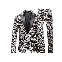 ustzftbcl blazer pantalon de scène pour homme costume de club de nuit célébrité social slim tuxedo cool imprimé léopard costume formel, b22 vers e27, xxl