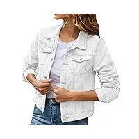l9wei veste en jean vintage pour femme - veste courte de mi-saison avec bouton - style décontracté - kura, blanc., xl
