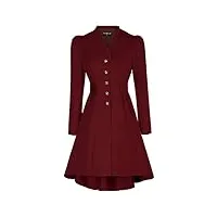 scarlet darkness manteau long gothique pour femme - design haut et bas - automne - hiver - vintage - veste de smoking festive, vin rouge avec ceinture, s