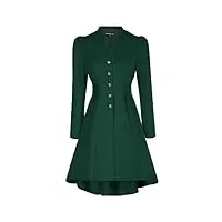 scarlet darkness manteau long gothique pour femme - design haut et bas - automne - hiver - vintage - veste de smoking festive, vert foncé avec ceinture, l