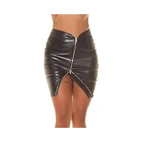koucla mini jupe taille haute aspect cuir avec fermeture éclair avec effet asymétrie, noir , 38