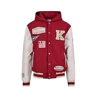 karl kani veste pour homme retro patch hooded block college jacket 6075237, rouge/blanc cassé, m