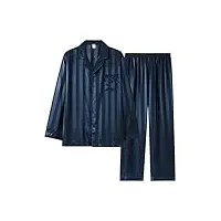rwraps pyjama homme section mince soie glacée manches longues simulation soie modèles printemps et Été vêtements de maison (couleur : d, taille : code 2xl) (code dl)