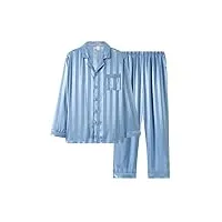 rwraps pyjama en soie glacée printemps et automne pour hommes costume à manches longues stripeshome wear (couleur : d, taille : code l) (code dl)
