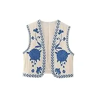 hoffti women y2k embroidered floral vest linen top open front shirt boho flower gilet vintage floral sleeveless cardigan print waistcoat outerwear sleeveless