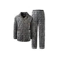 roltin pyjama papa d'âge moyen Épaissi plus velours coton trois couches matelassée hommes maison vêtements coral fleece (couleur : d, taille : 3xl code) (d 4xlcode)