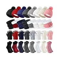 wesiti lot de 32 gants d'hiver pour femme avec bonnet, écharpe, gants pour écran tactile avec doublure en polaire chaude, multicolore, medium