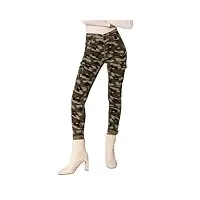 nina carter s353 pantalon cargo pour femme coupe skinny jeans cargo jeans stretch jean cargo jean usé, camouflage kaki (s529), m