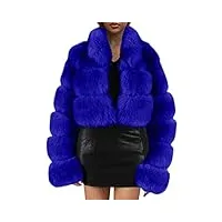 manteau court pour femme - col montant - en fausse fourrure - Élégant - en peluche - pour l'hiver - décontracté, bleu, m