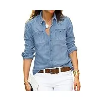 roskiky chemise en jean pour femme - chemisier western - tunique pour femme - manches longues - boutonné - haut pour femme, bleu classique, xxl